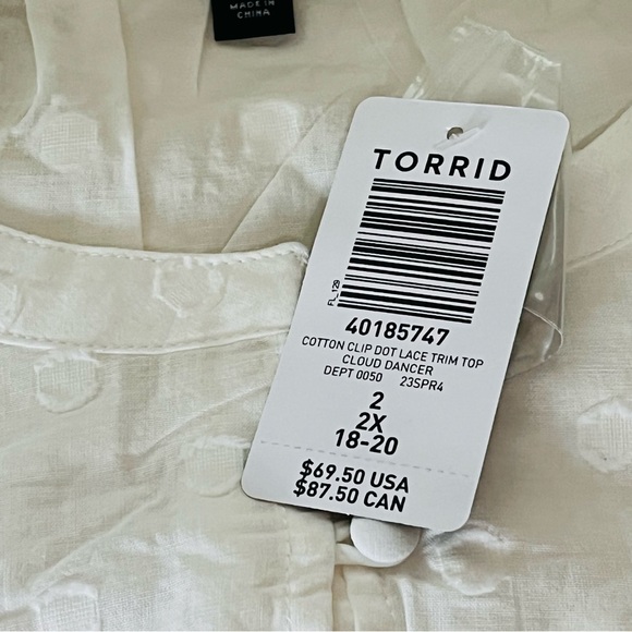 Torrid Cotton Clip Dot Lace Trim Long Sleeve Top NWT - Picture 4 of 5